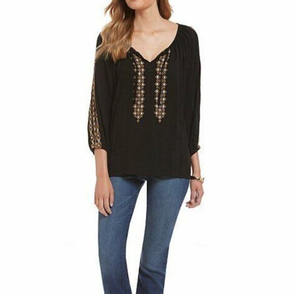 Lane Bryant Black Gold Beaded Tassel Peasant Blouse Plus Size‎ 18/20 2X NWT